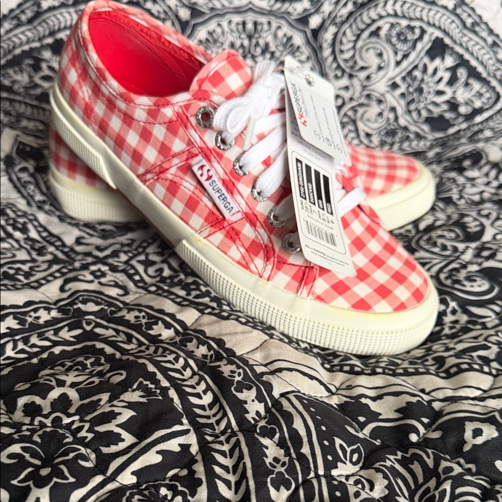 Superga Women’s Red and White Checkered Sneakers